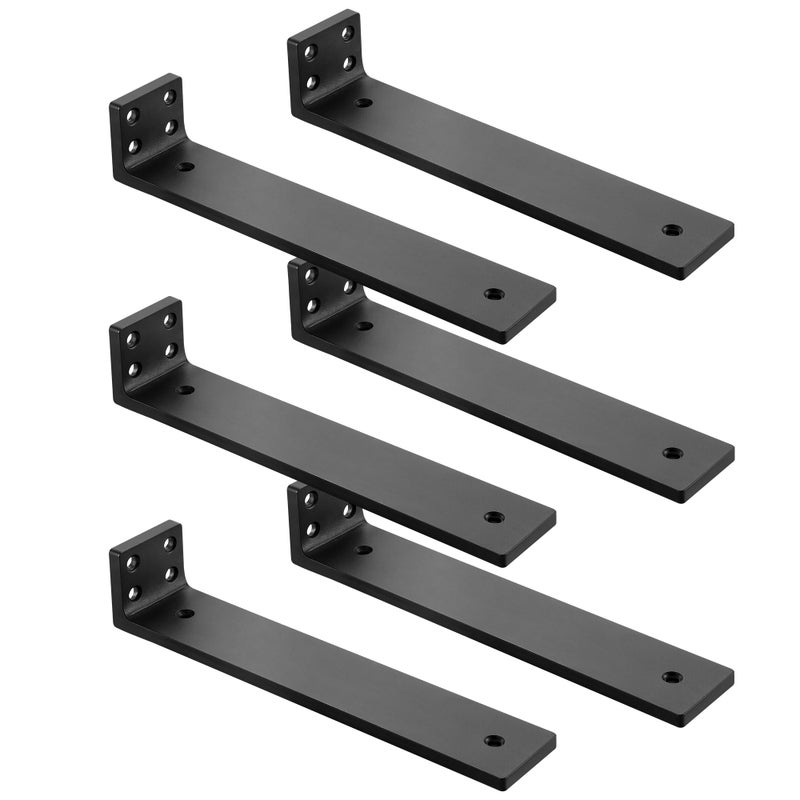 Aunulahca Shelf Bracket Floating Shelf Brackets 10 inch  Heavy Duty Wall Shelf Brackets 6 Pack for Shelves Support  Hidden Metal L Brackets with Mounting Hardware (1/5'' Thick) - Image 1